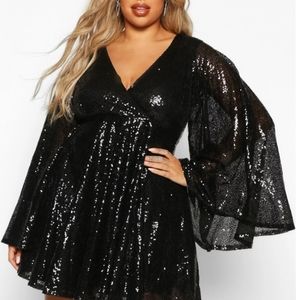 BOOHOO Black Sequin Dress Size 16